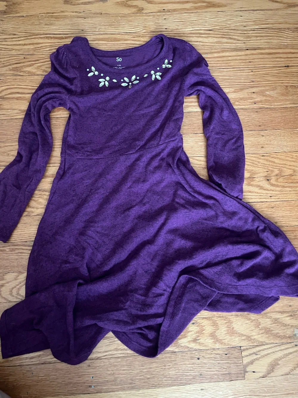 SO Purple Long Sleeve Fit-and-Flare Dress with Jewel Neck